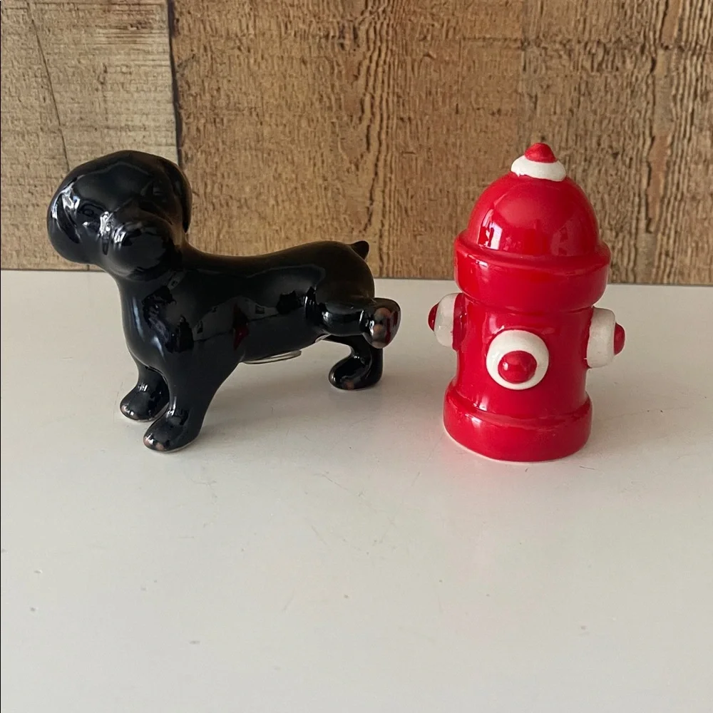 Pier 1 Black Dog and Red Fire Hydrant Salt & Pepper Shakers